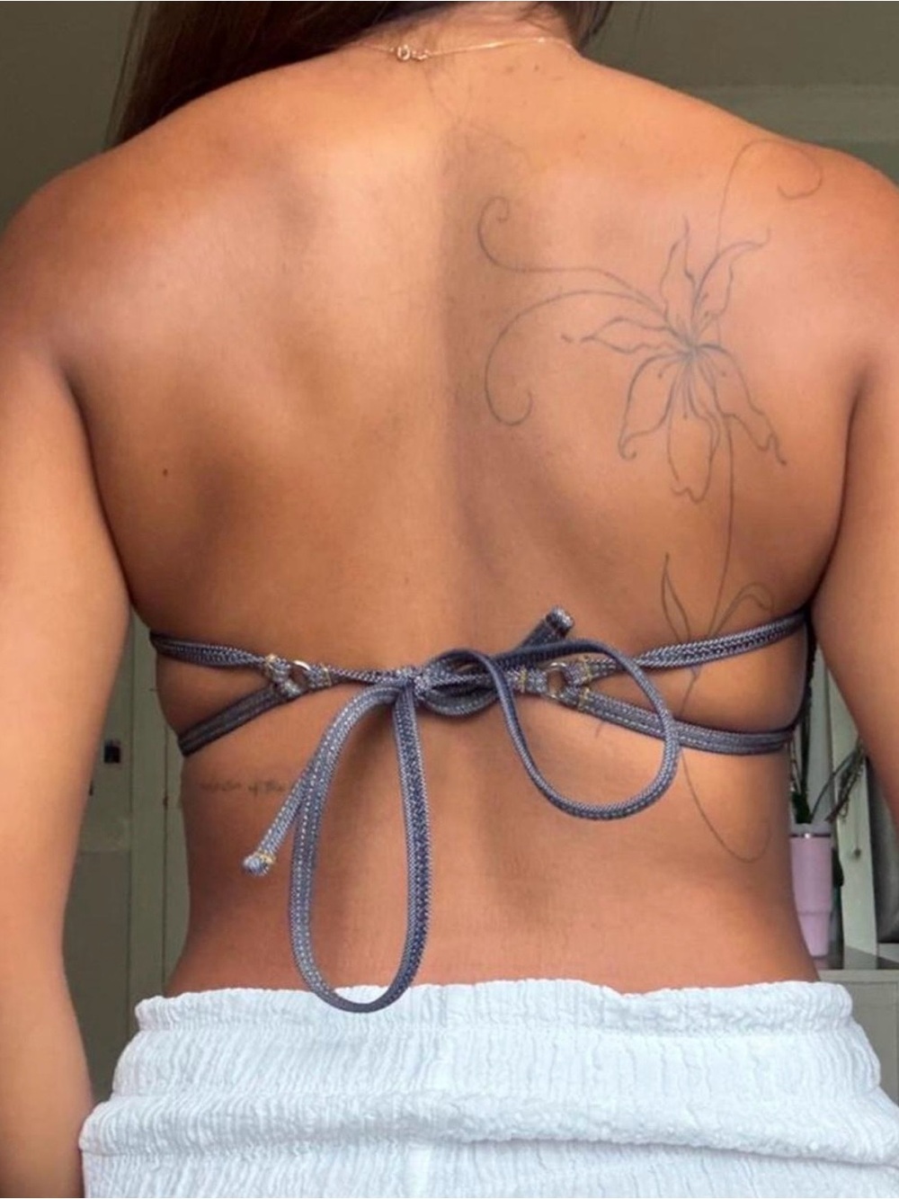 Strapless Bandeau Bikini Top in Denim Blue with floral accent - Picture 4 of 8